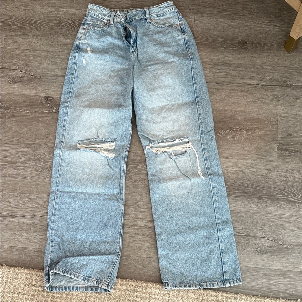 Garage Light Blue Distressed Straight-Leg Jeans